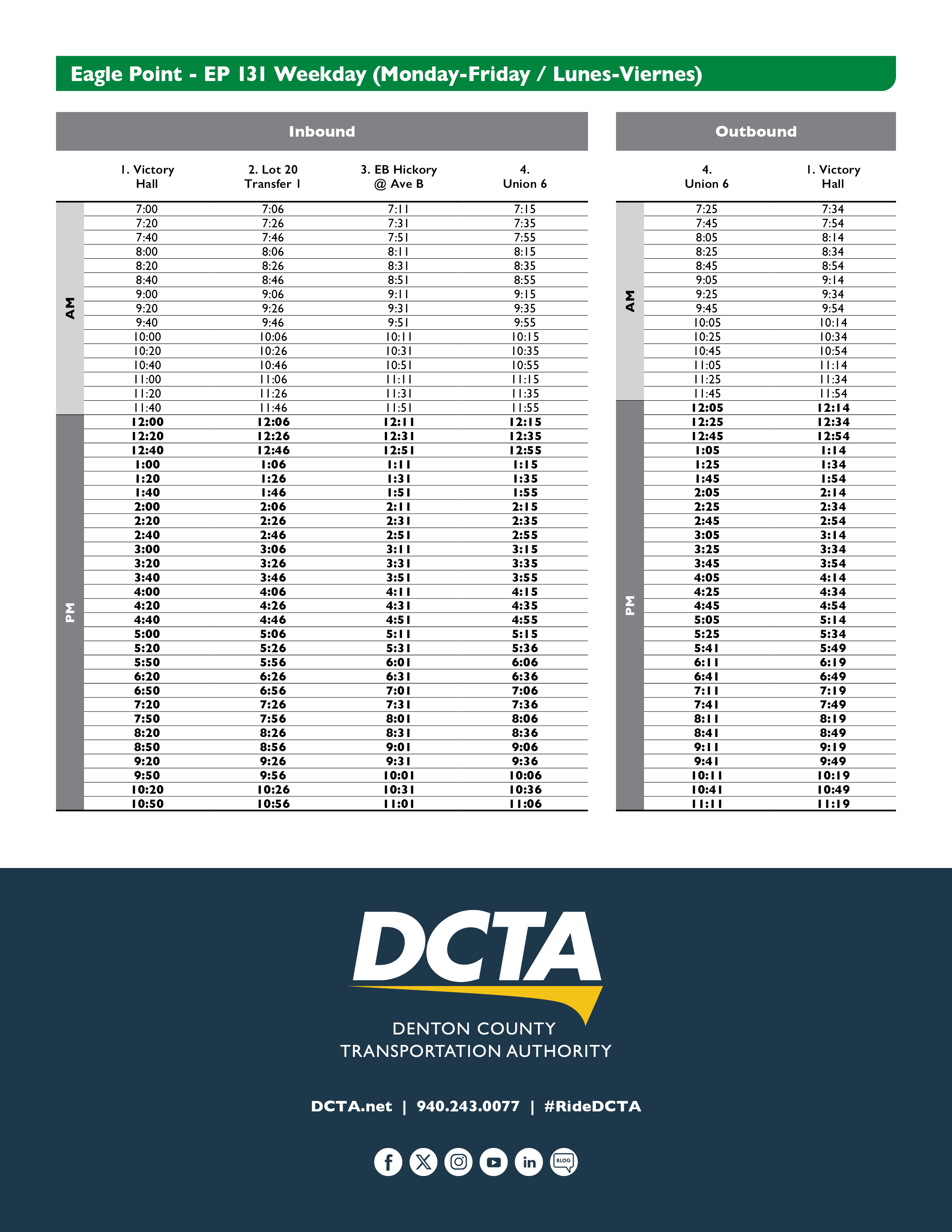 EP 131 weekday schedule