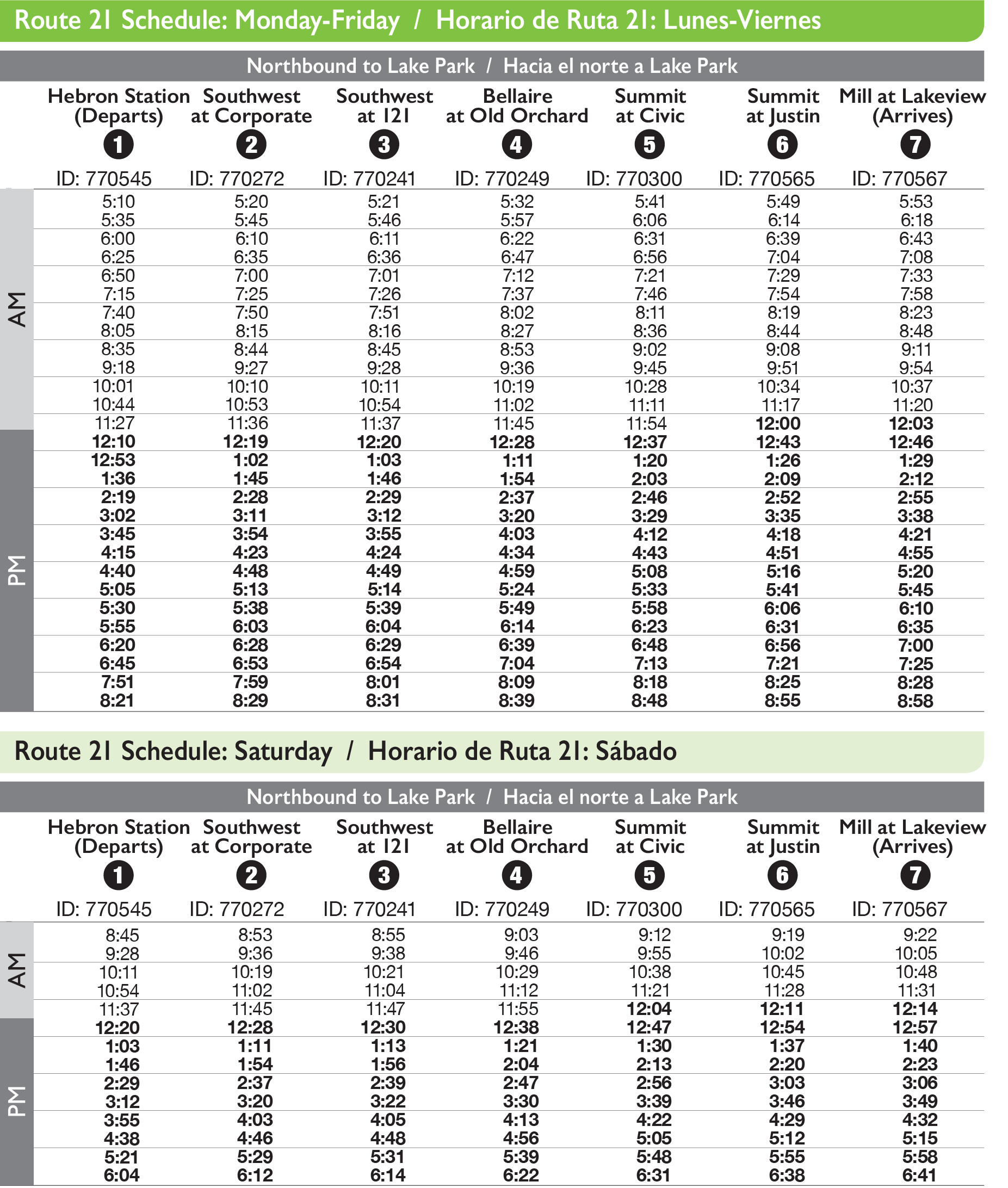 Route 21 Schedule