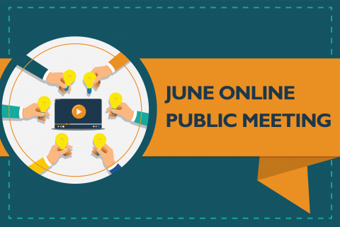 Graphic text reads "June Online Public Meeting"